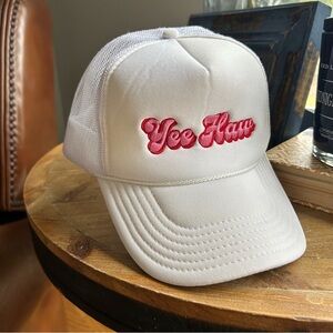 OTTO White Yee Haw Trucker Hat with Red and Pink Script